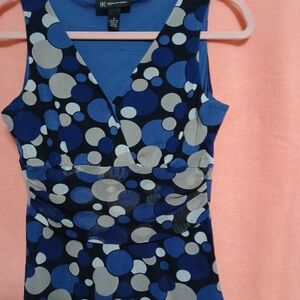 INC International Concepts Blue and Gray Polka Dot Wrap Dress